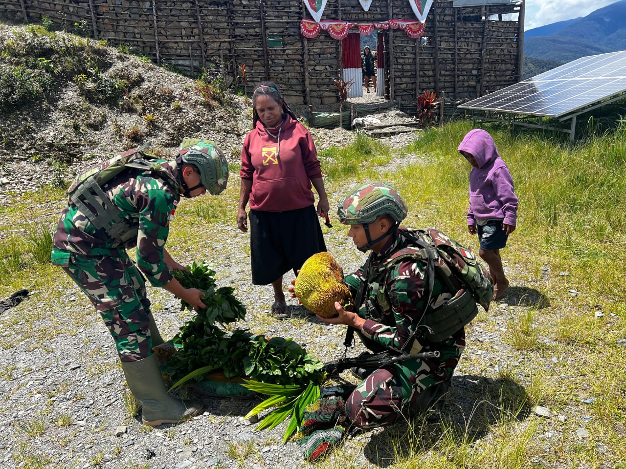 Satgas Yonif 715/Mtl Borong Habis Hasil Kebun Warga Puncak Jaya untuk Tingkatkan Kesejahteraan