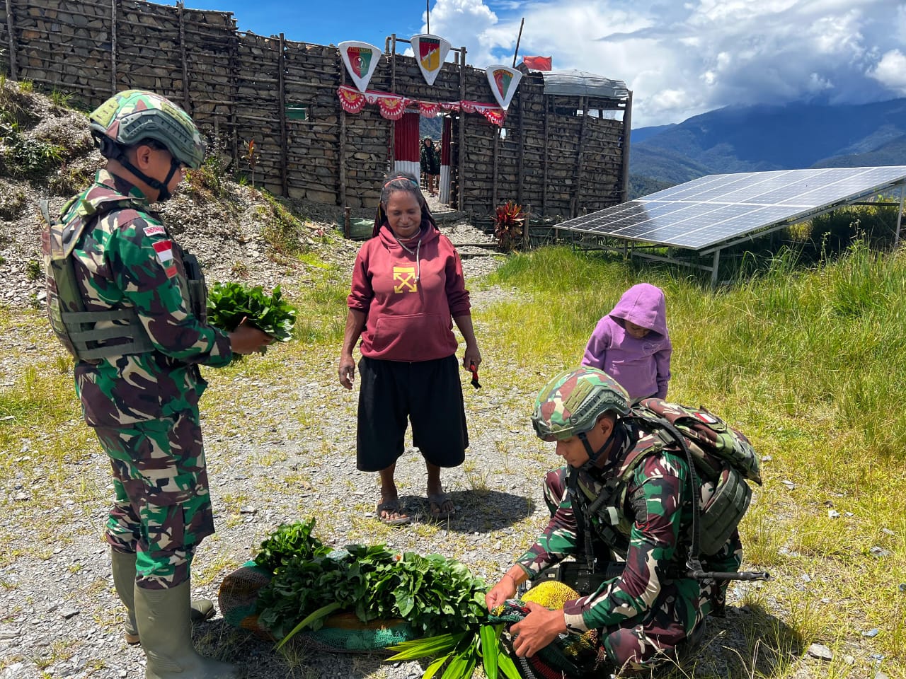 Satgas Yonif 715/Mtl Borong Habis Hasil Kebun Warga Puncak Jaya untuk Tingkatkan Kesejahteraan