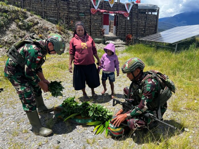 Satgas Yonif 715/Mtl Borong Habis Hasil Kebun Warga Puncak Jaya untuk Tingkatkan Kesejahteraan