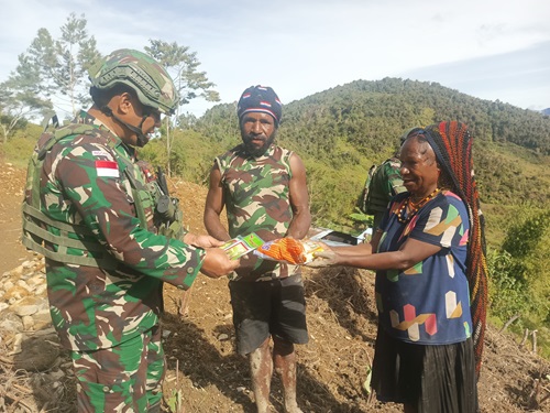 Meningkatkan Taraf Hidup Warga Papua, Satgas Yonif 715/Mtl Distribusikan Bibit Pangan
