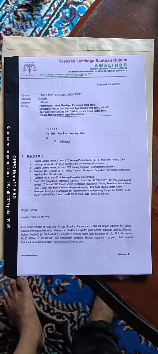 Skandal Hukum Rokok Ilegal di Lampung Utara, LBH Bongkar Dugaan Ketimpangan Proses Penyidikan